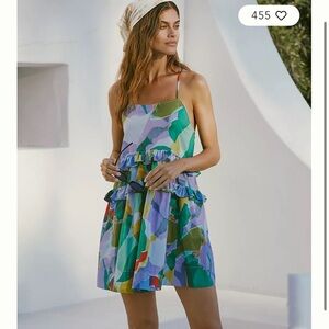 By Anthropologie Sleeveless Ruffled Seaside Mini Dress Large Tropical Beach Boho
